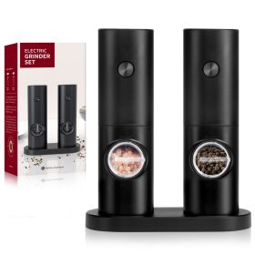 Electric Salt and Pepper Grinder Set, One Hand Adjustable Coarseness, Battery Powered with Stand, Seasoning Tools for Kitchen, Dining or Gifts, Black