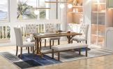 TREXM 6-Piece Farmhouse Dining Table Set 72" Wood Rectangular Table, 4 Upholstered Chairs with Bench (Walnut)