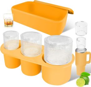 Ice Cube Tray for Stanley Cup: 40 Oz Tumbler Ice Mold Silicone - Hollow Cylinder Ice Maker Freezer with Lid and Bin for Water Bottle Whiskey Cocktail (Color: Yellow)