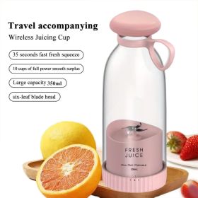 350ml Electric Juicer Blender Mini Portable Blender Bottle USB Rechargeable Fruit Mixers Juicers Multifunction Juice Maker Machine Food Milkshake Cup (Color: Pink)